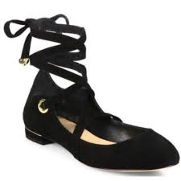 DVF Diane von Furstenberg Dakar Lace Up Ballet Style Flats Suede US 6.5 Powder - Picture 5 of 12
